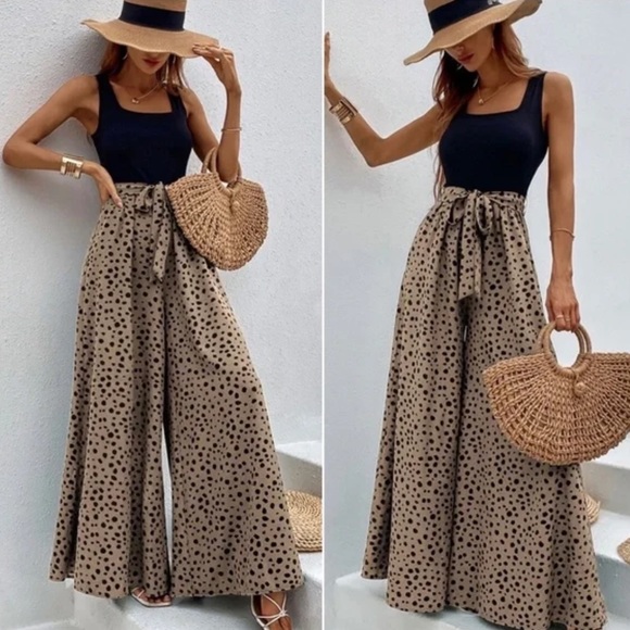 Boho Leopard Print Wide leg Belted Jumpsuit
